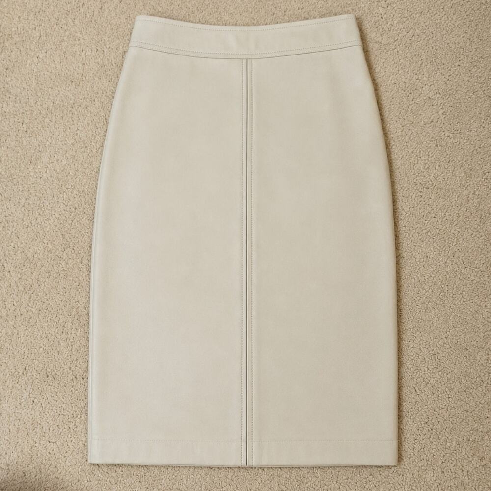 DKNY Japanese Cream Sheep Leather Pencil Skirt Size 2